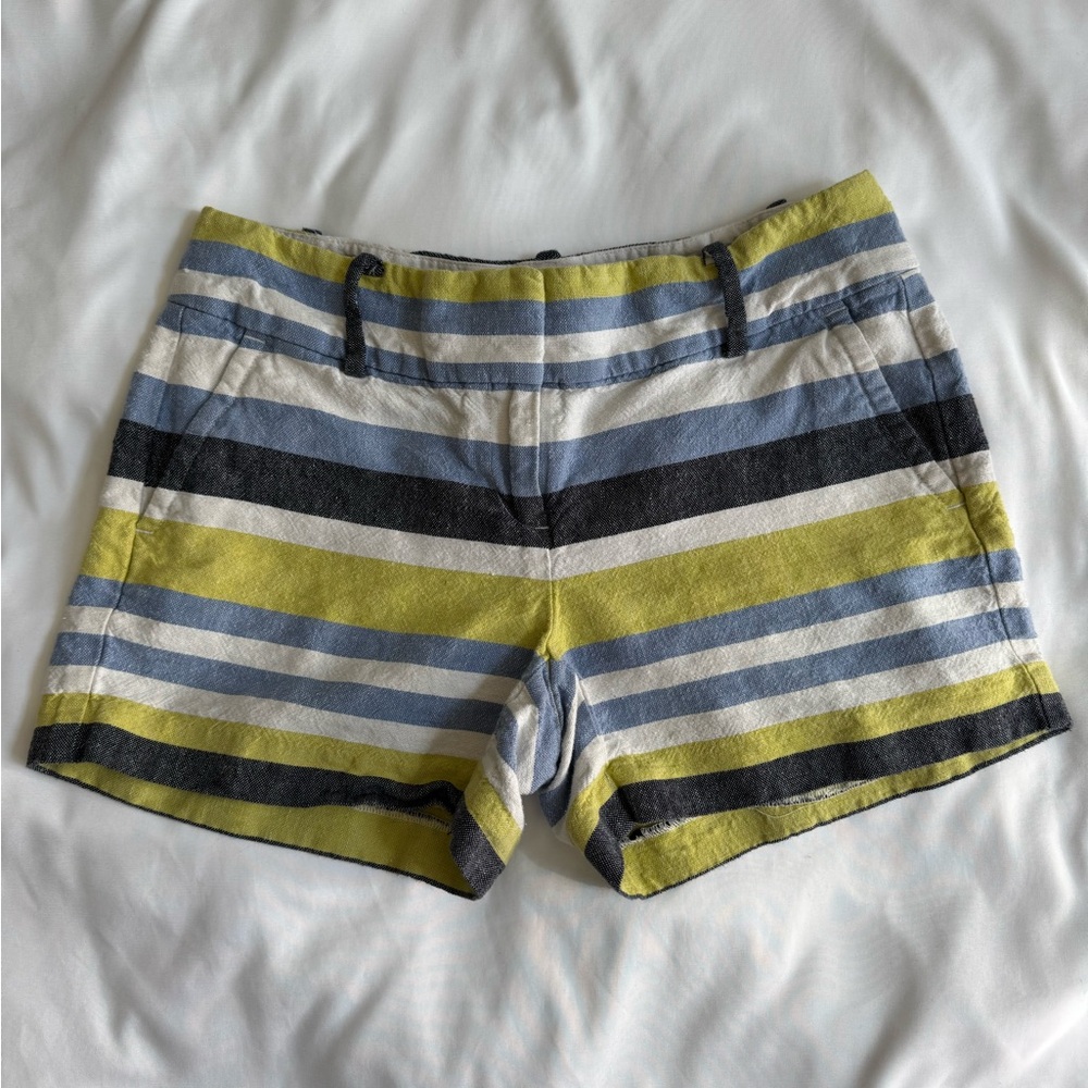 Ann Taylor Petite Linen Striped Shorts Blue Green White Size 2P